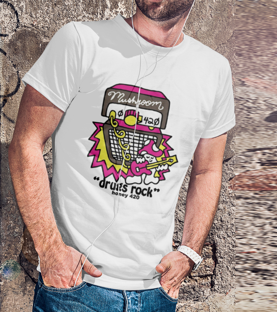 Drugs Rock Honey 420 Guitar Amp Bold Neon Art Style T-Shirt