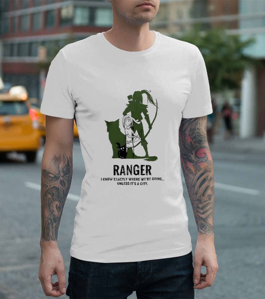 Dungeons and Dragons Ranger with Bow and Wolf Companion I Know Exactly Where We’re Going Unless It’s a City T-Shirt