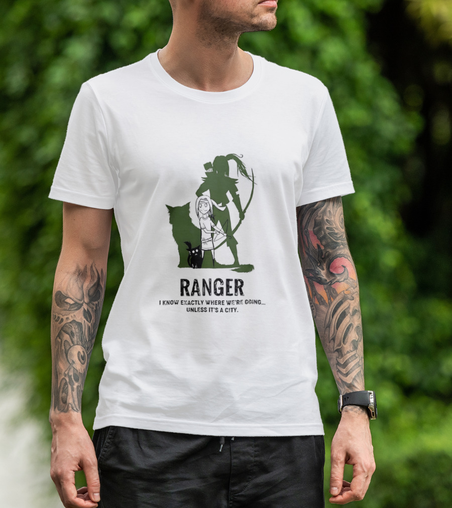 Dungeons And Dragons Ranger With Bow And Wolf Companion I Know Exactly Where We’re Going Unless It’s A City T-Shirt