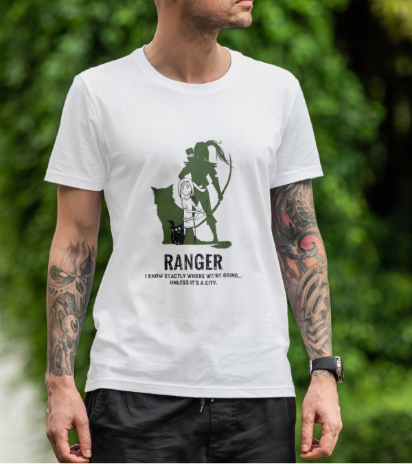 Dungeons And Dragons Ranger With Bow And Wolf Companion I Know Exactly Where We’re Going Unless It’s A City T-Shirt