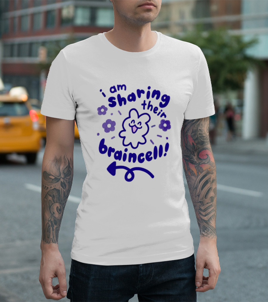 I Am Sharing Their Braincell Playful Character with Flowers and Arrow T-Shirt