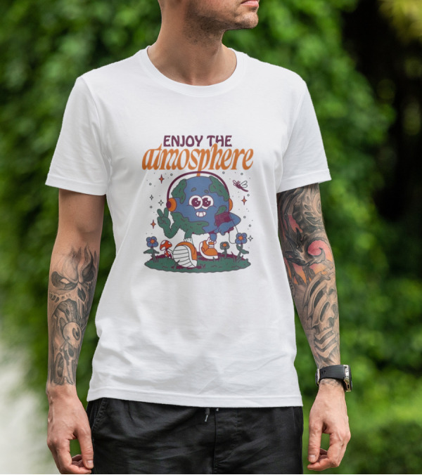 Enjoy The Atmosphere Planet Earth Headphones Peace Flowers T-Shirt