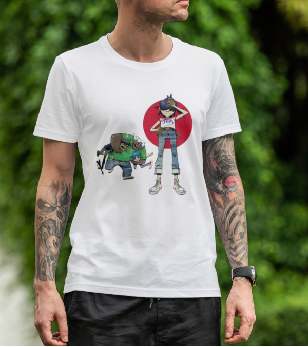 Gorillaz Invisible Sun Japanese Red Circle Band Members T-Shirt