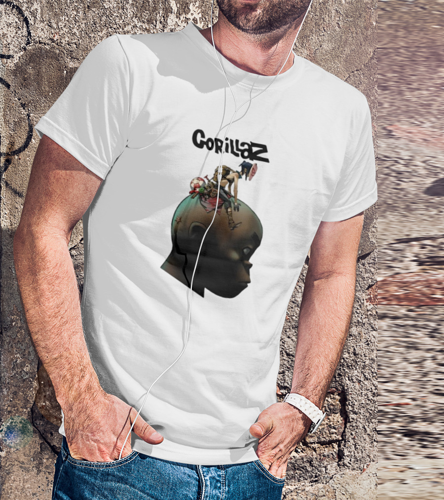 Gorillaz Plastic Beach Animated Character On Head T-Shirt