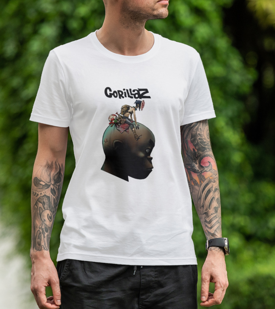 Gorillaz Plastic Beach Animated Character On Head T-Shirt