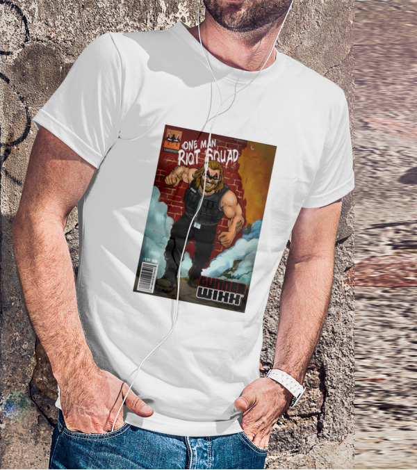 One Man Riot Squad Comic Cover Gunner Wixx Face Paint Featuring Champion Branding T-Shirt