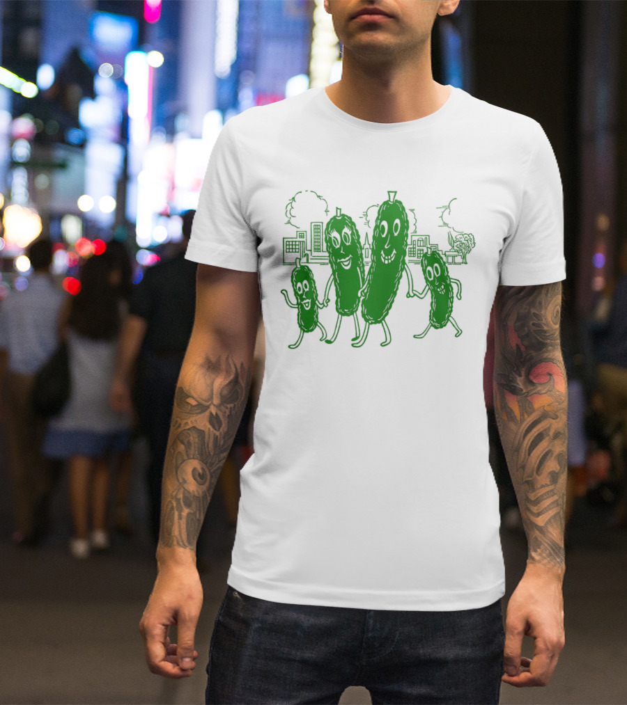 Vintage Pickle Family With Cityscape Background Vintage T-Shirt