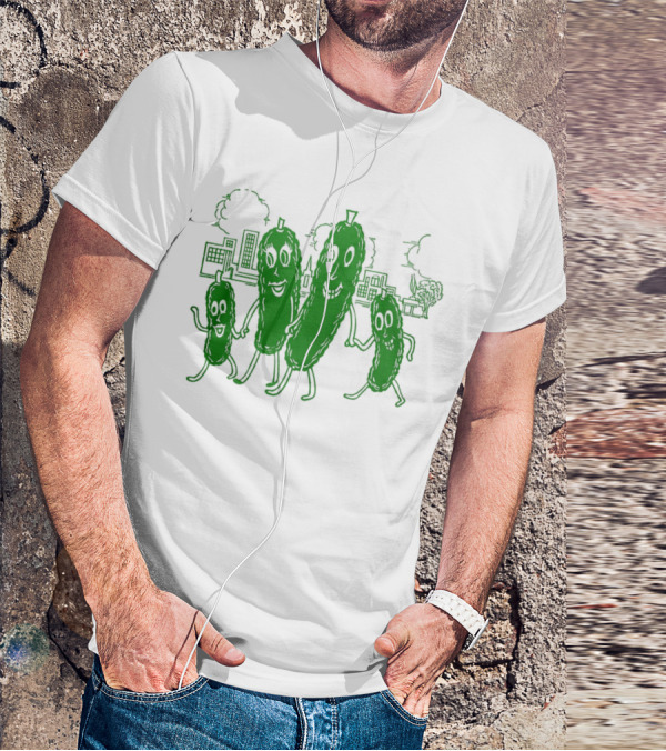 Vintage Pickle Family With Cityscape Background Vintage T-Shirt