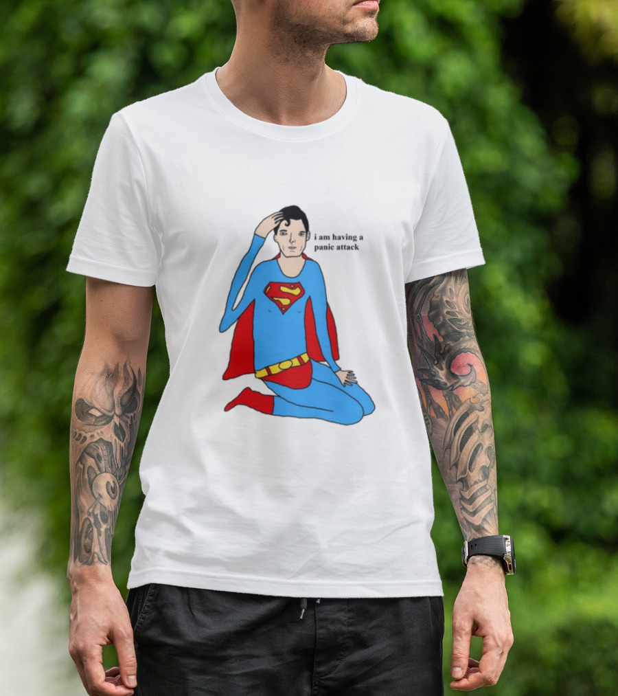 Superhero Costume Nervous Expression "I Am Having A Super Panic Attack" T-Shirt
