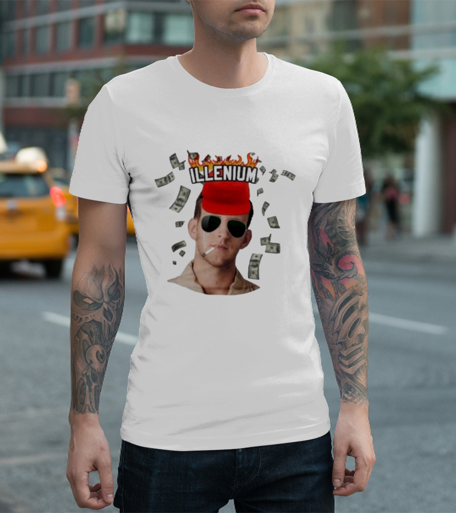 Illenium Flaming Cap Smoking Dollar Bills 2025 T-Shirt