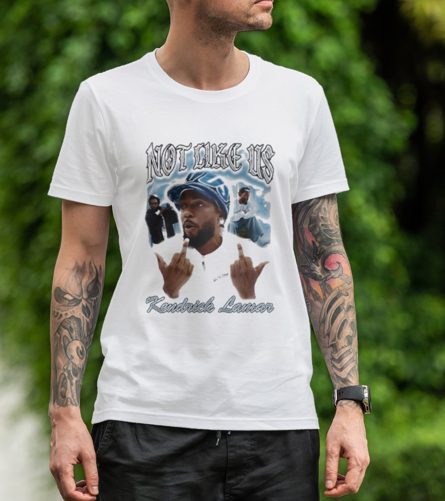 Not Like Us Kendrick Lamar Middle Finger Pose Blue Cap T-Shirt