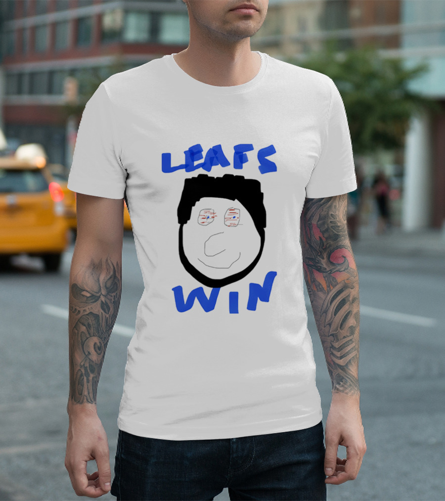 Leafs Win Fun Face Drawing with Blue and Red Accents T-Shirt
