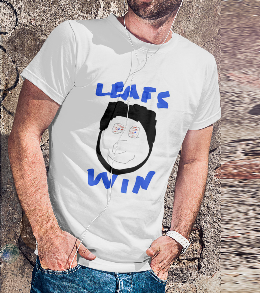 Leafs Win Fun Face Drawing With Blue And Red Accents T-Shirt