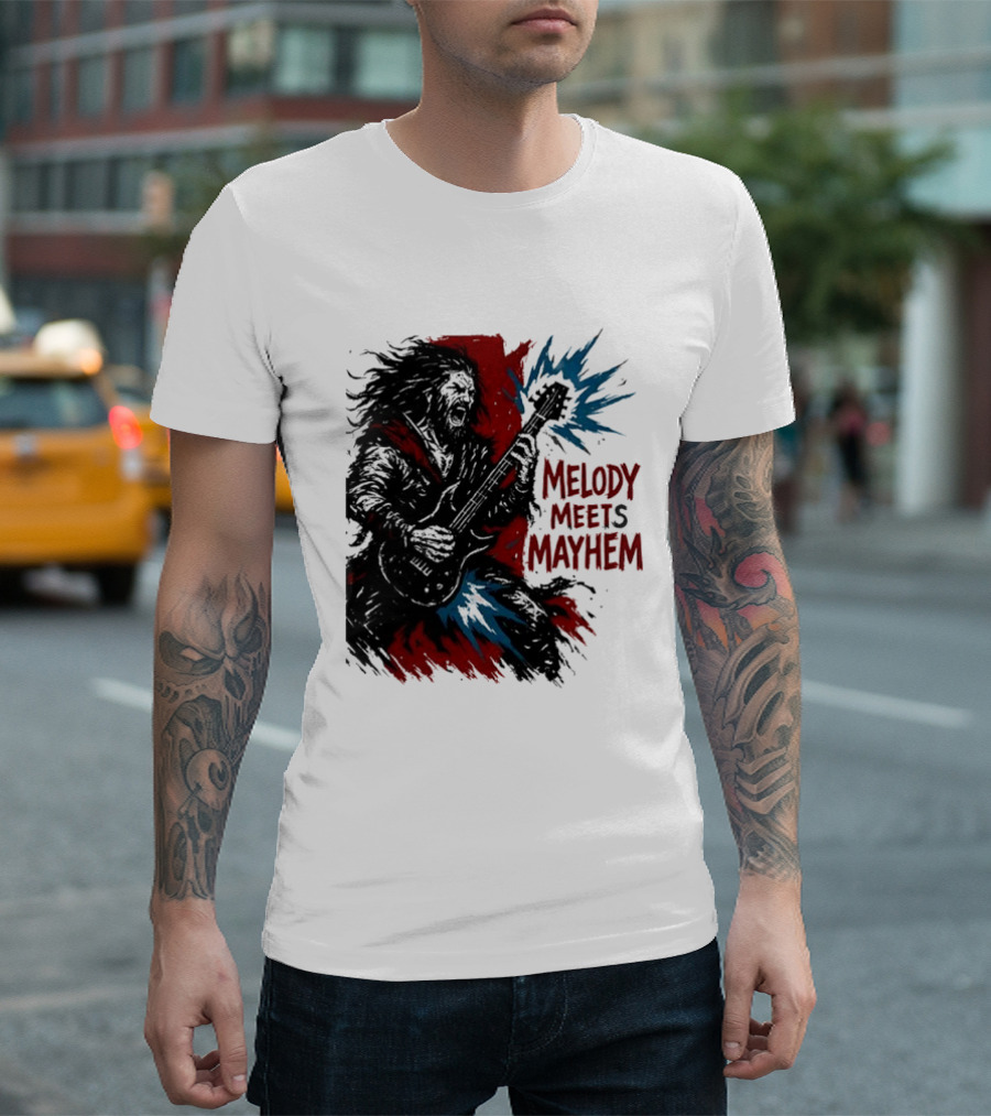 Melody Meets Mayhem Electric Red And Blue Burst T-Shirt