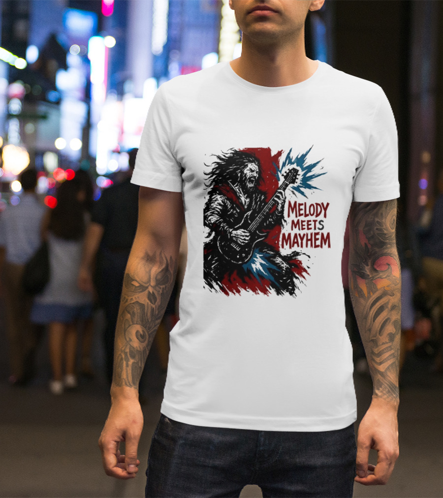 Melody Meets Mayhem Electric Red And Blue Burst T-Shirt