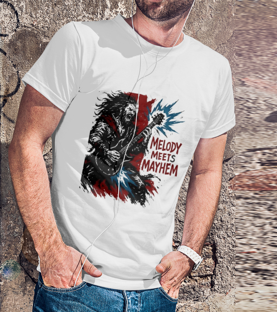Melody Meets Mayhem Electric Red And Blue Burst T-Shirt