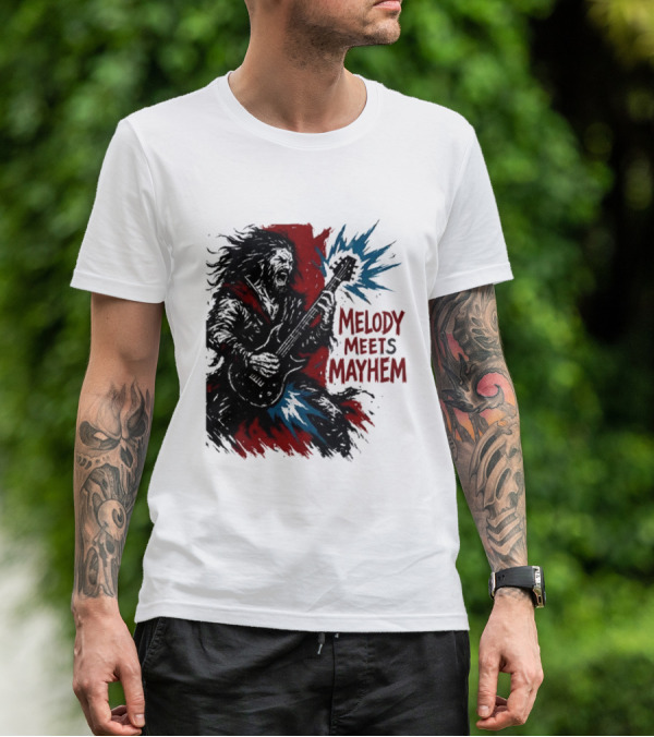 Melody Meets Mayhem Electric Red And Blue Burst T-Shirt