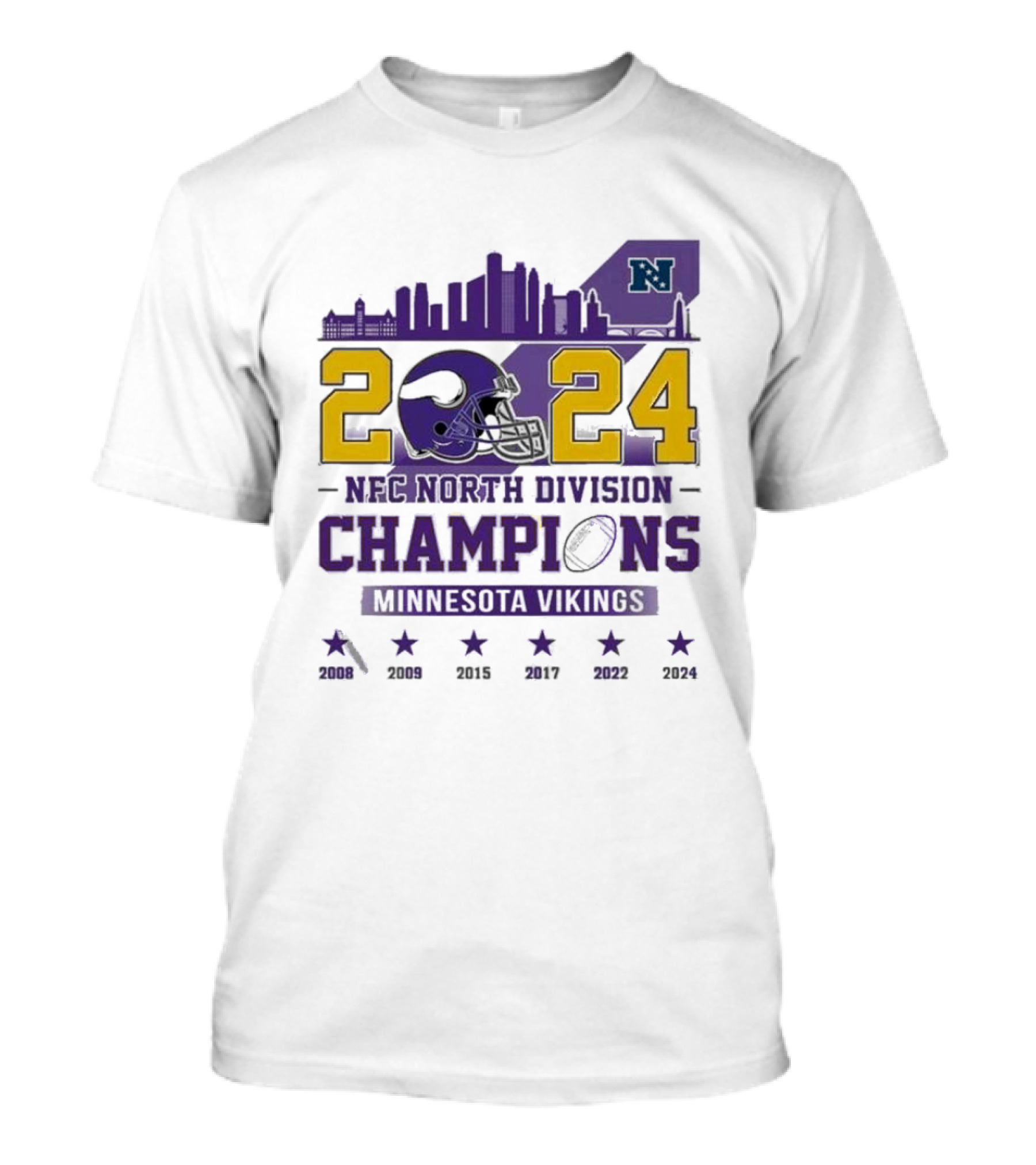 Minnesota Vikings 2024 NFC North Division Champions Skyline Helmet T-Shirt