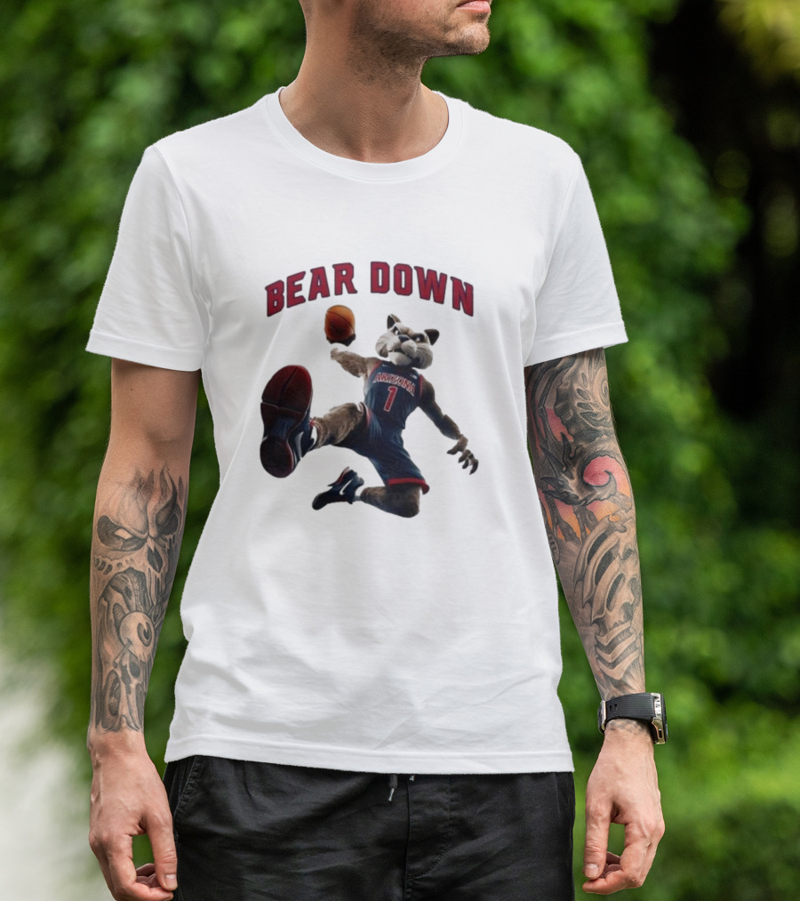 Bear Down Arizona Wildcats 2025 Mascot Basketball Action T-Shirt