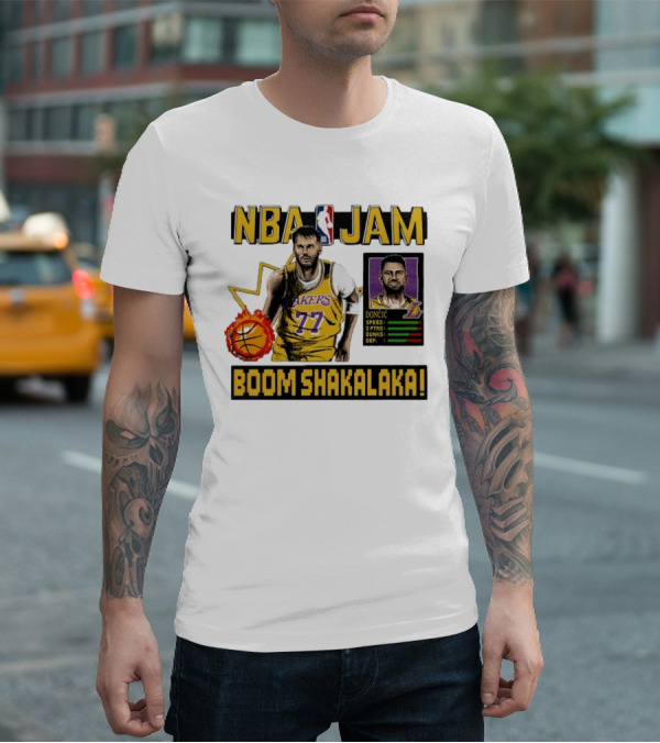 Luka Dončić NBA Jam Los Angeles Lakers Boom Shakalaka 77 T-Shirt