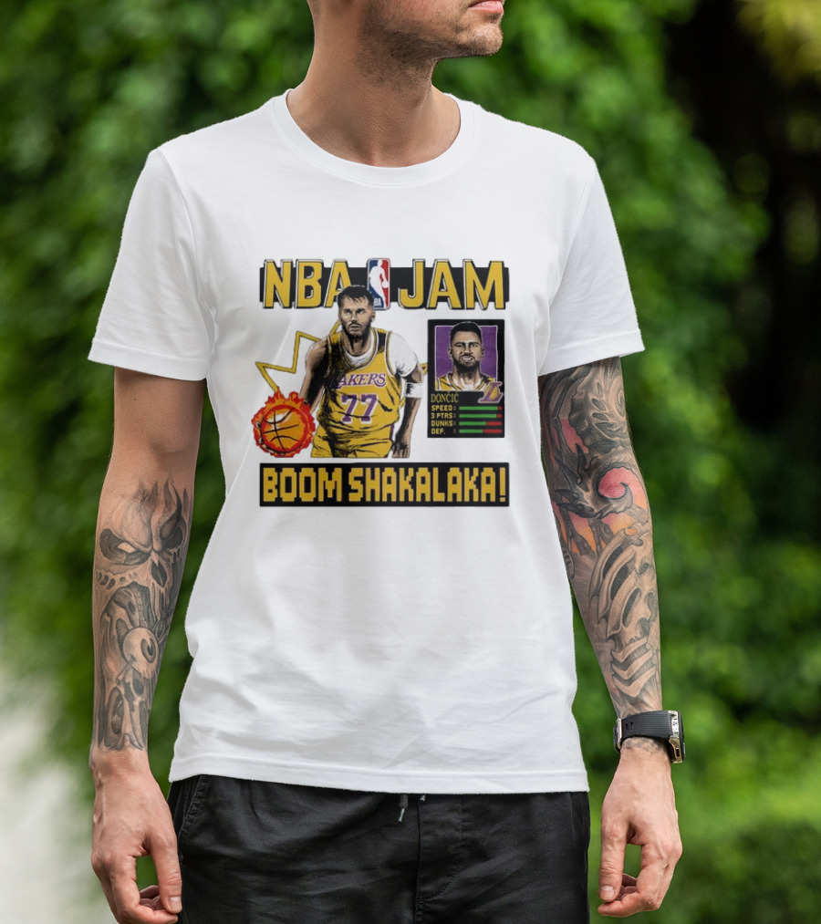 Luka Dončić NBA Jam Los Angeles Lakers Boom Shakalaka 77 T-Shirt