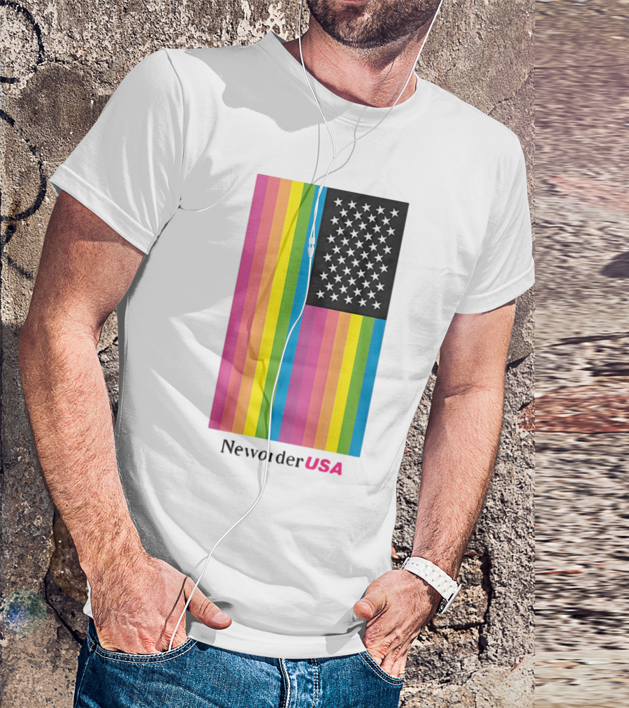 New Order USA Rainbow Flag Stars T-Shirt