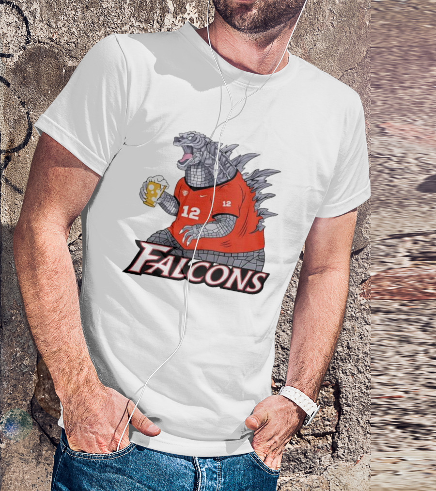 Atlanta Falcons Godzilla Monster Holding Beer T-Shirt