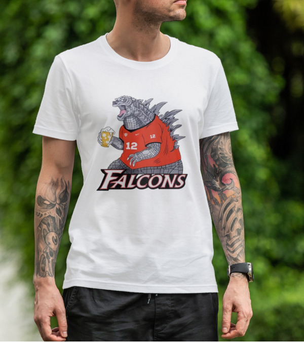 Atlanta Falcons Godzilla Monster Holding Beer T-Shirt