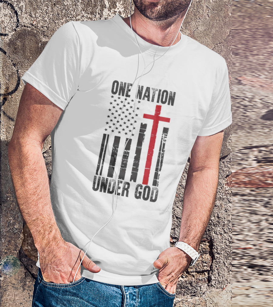 One Nation Under God American Flag Cross Design T-Shirt