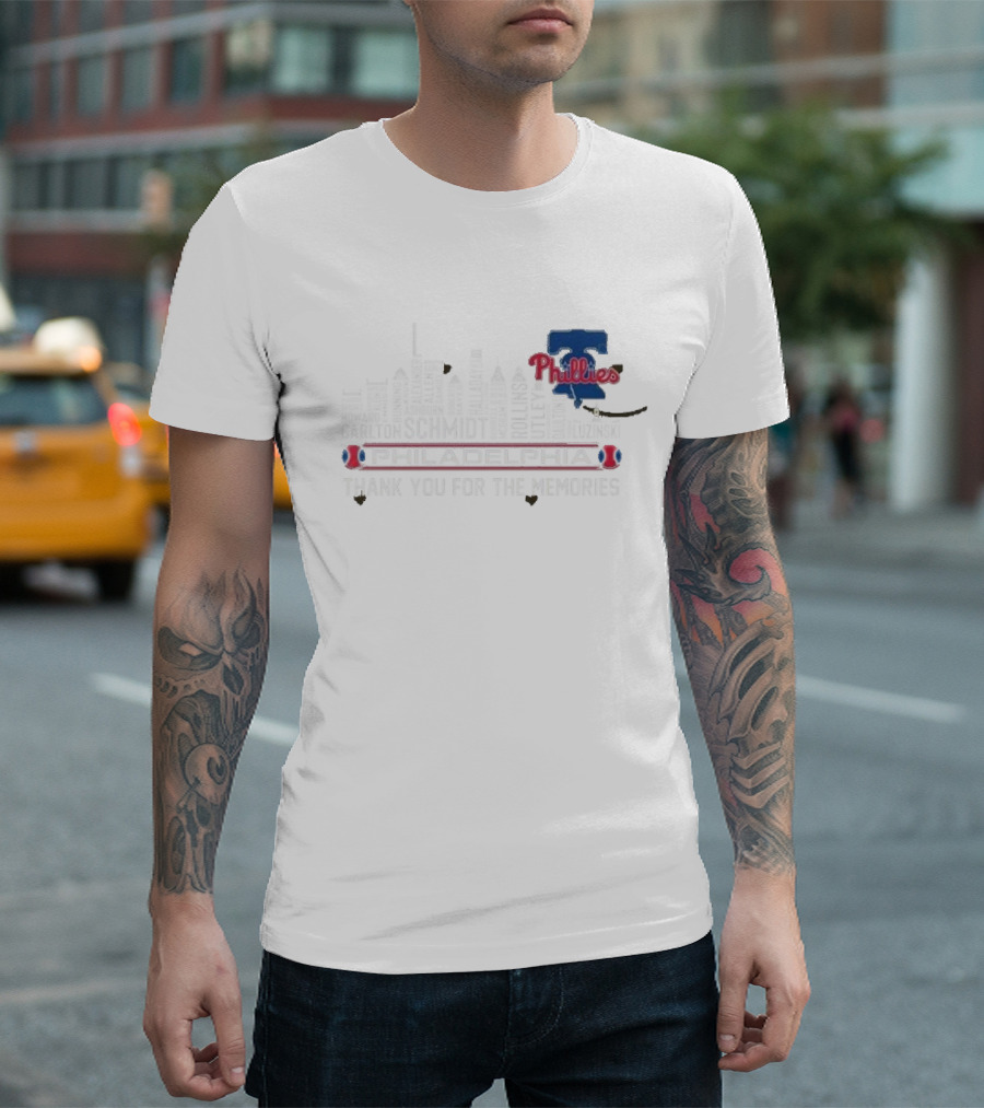 Philadelphia Phillies Carlton Schmidt Rollins 2025 Skyline Thank You For The Memories T-Shirt