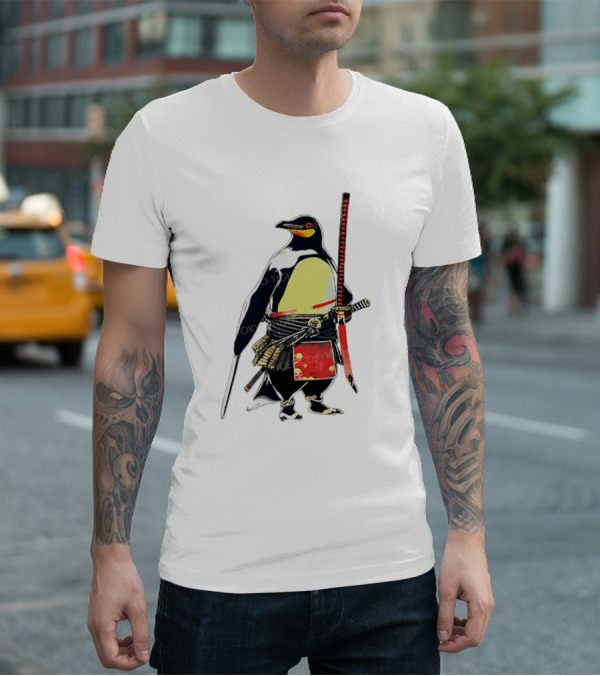 Samurai Penguin Katana Warrior With Traditional Armor T-Shirt