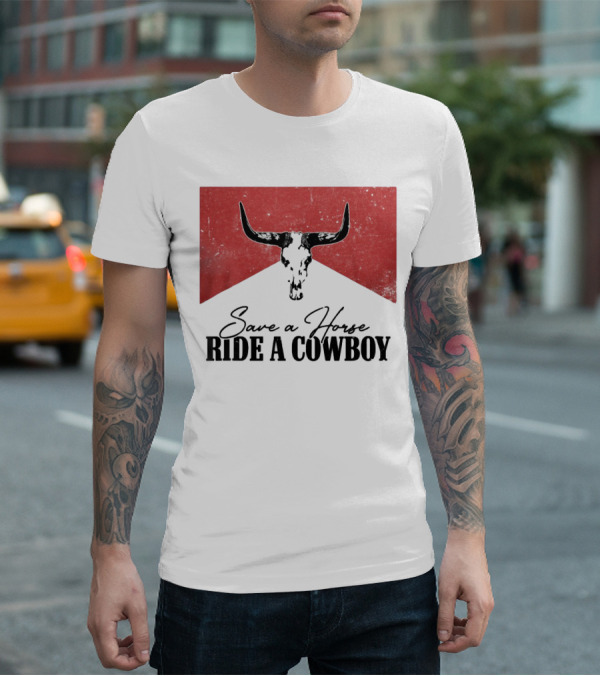 Cowboy Bull Skull Save A Horse Ride A Cowboy Retro Western T-Shirt