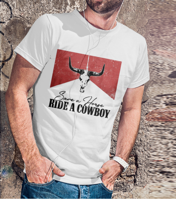 Cowboy Bull Skull Save A Horse Ride A Cowboy Retro Western T-Shirt