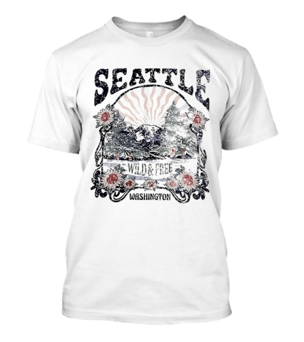 Seattle Washington Wild And Free Sunrise Trees Flowers T-Shirt