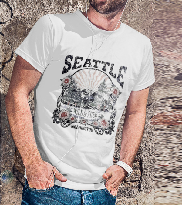 Seattle Washington Wild And Free Sunrise Trees Flowers T-Shirt