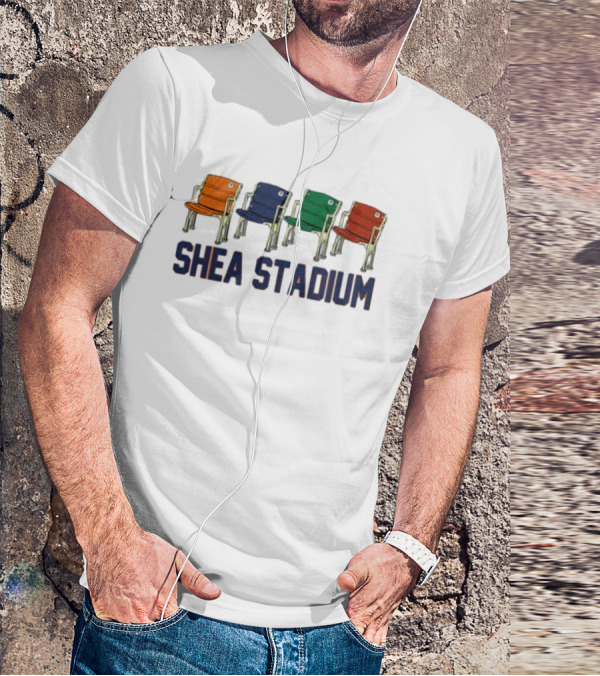 Shea Stadium Vintage Seats Orange Blue Green Red T-Shirt