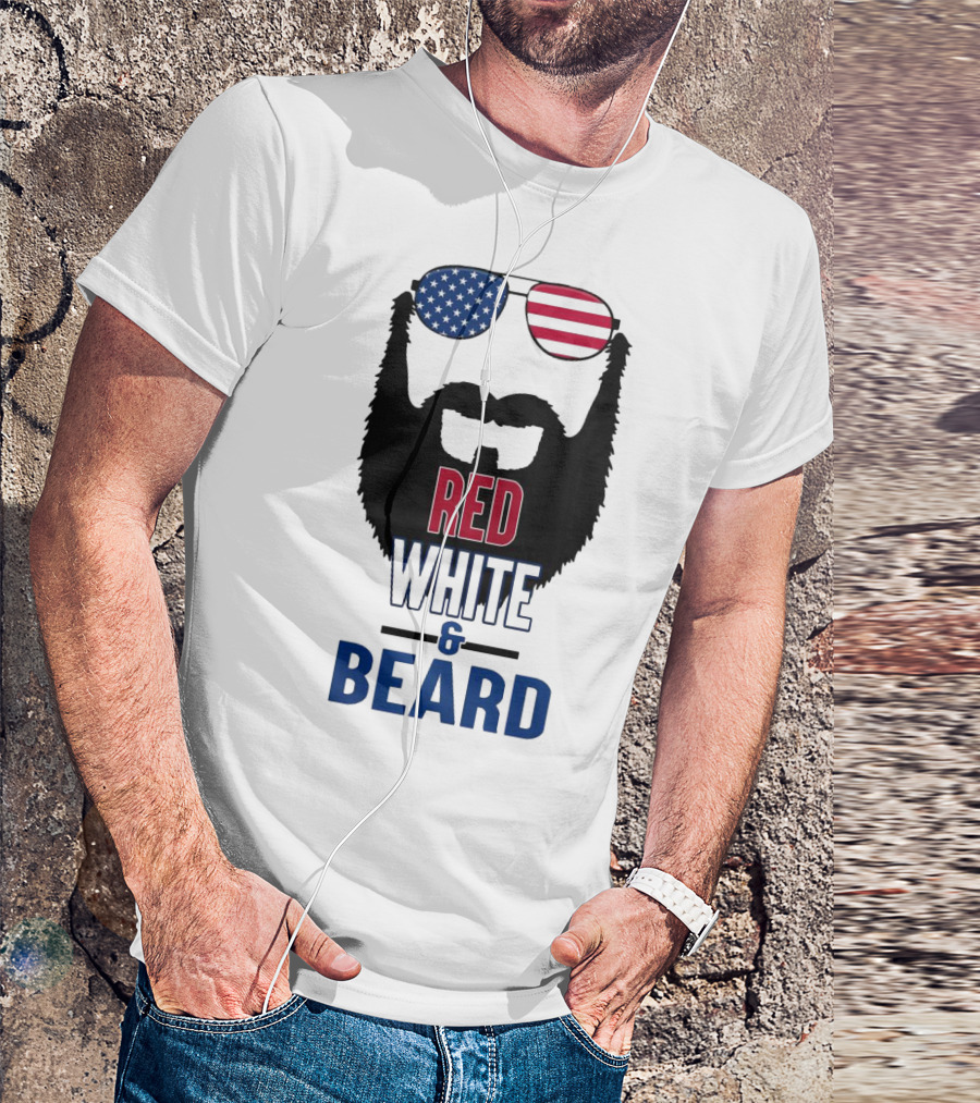 Red White & Beard American Flag Sunglasses Patriotic Beard Design T-Shirt