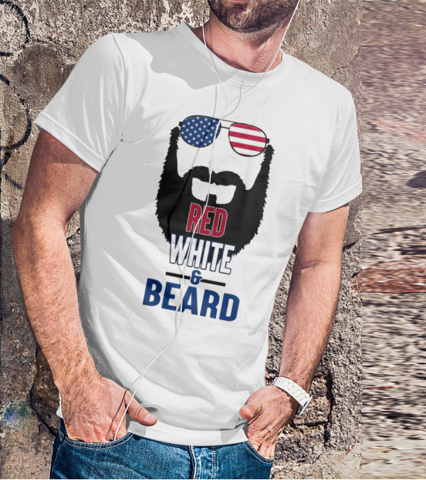 Red White & Beard American Flag Sunglasses Patriotic Beard Design T-Shirt