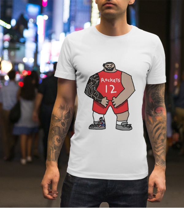 Houston Rockets Cartoon Figure No.12 Basketball Steven Adams T-Shirt