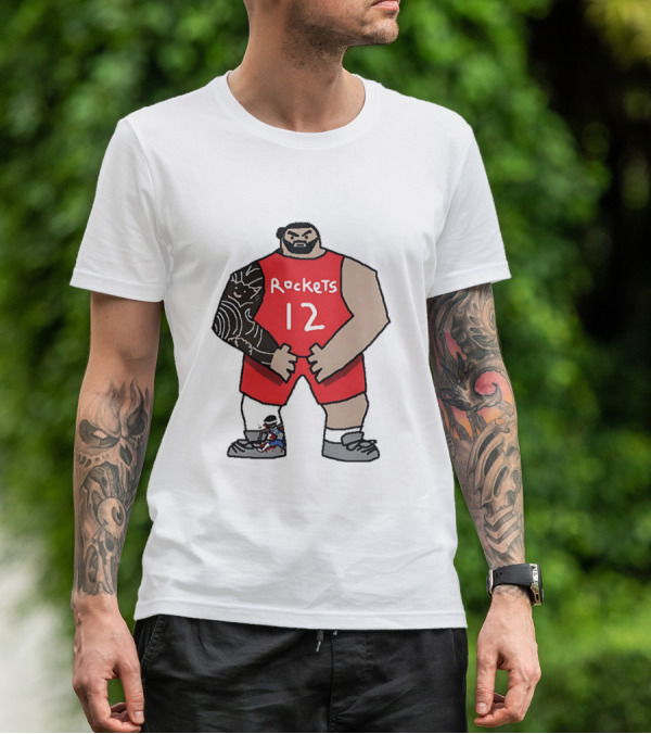 Houston Rockets Cartoon Figure No.12 Basketball Steven Adams T-Shirt