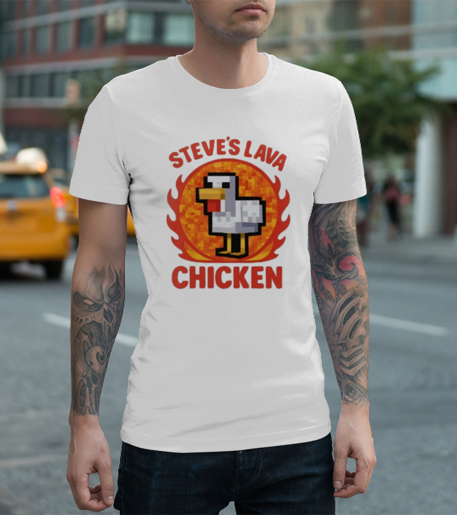 Steve's Lava Chicken Pixelated Minecraft Style T-Shirt