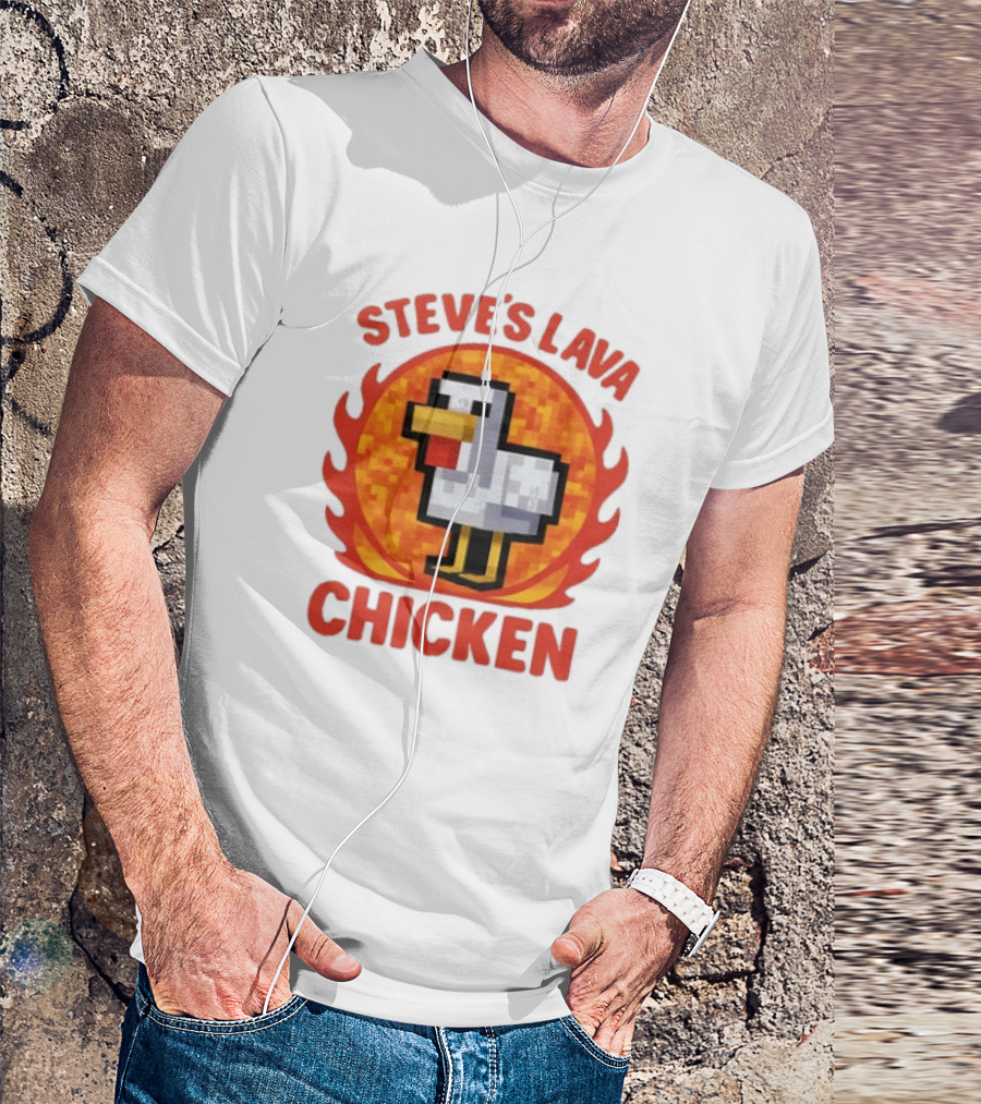 Steve's Lava Chicken Pixelated Minecraft Style T-Shirt