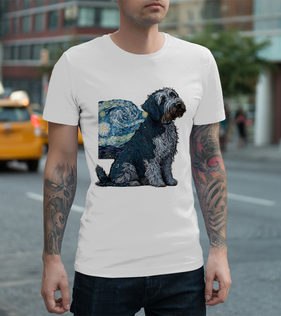 Van Gogh Starry Night Dog Painting Style T-Shirt