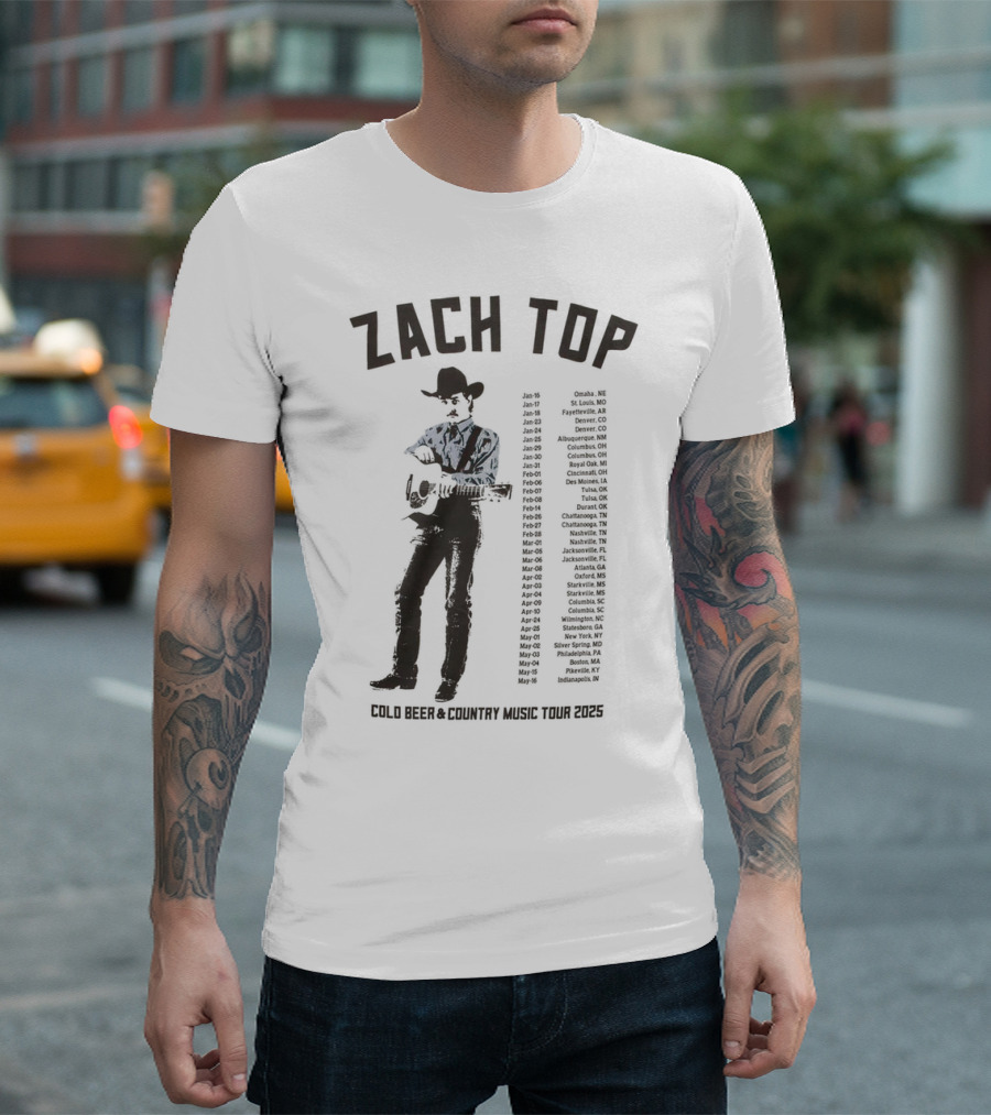 Zach Top Cold Beer & Country Music Tour 2025 Cowboy Concert Dates T-Shirt