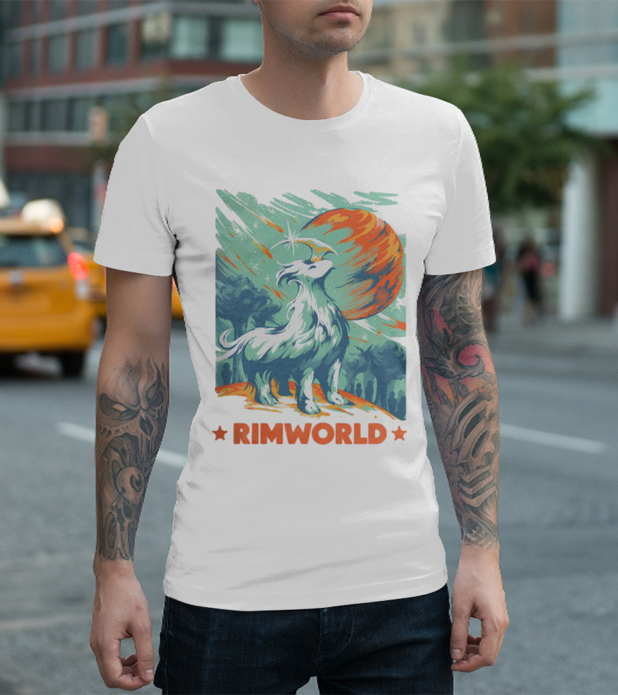 RimWorld Wisest Creature Celestial Spirit Wolf Planetary Backdrop T-Shirt
