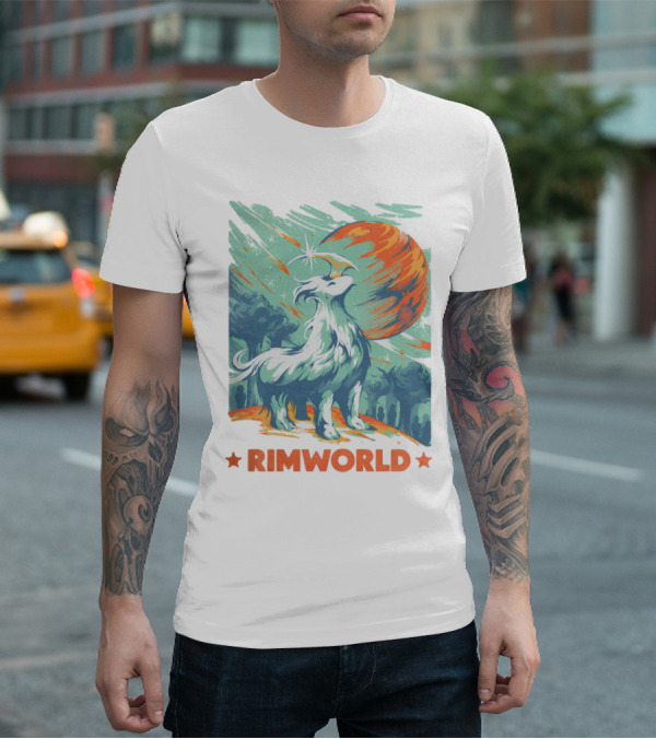 RimWorld Wisest Creature Celestial Spirit Wolf Planetary Backdrop T-Shirt