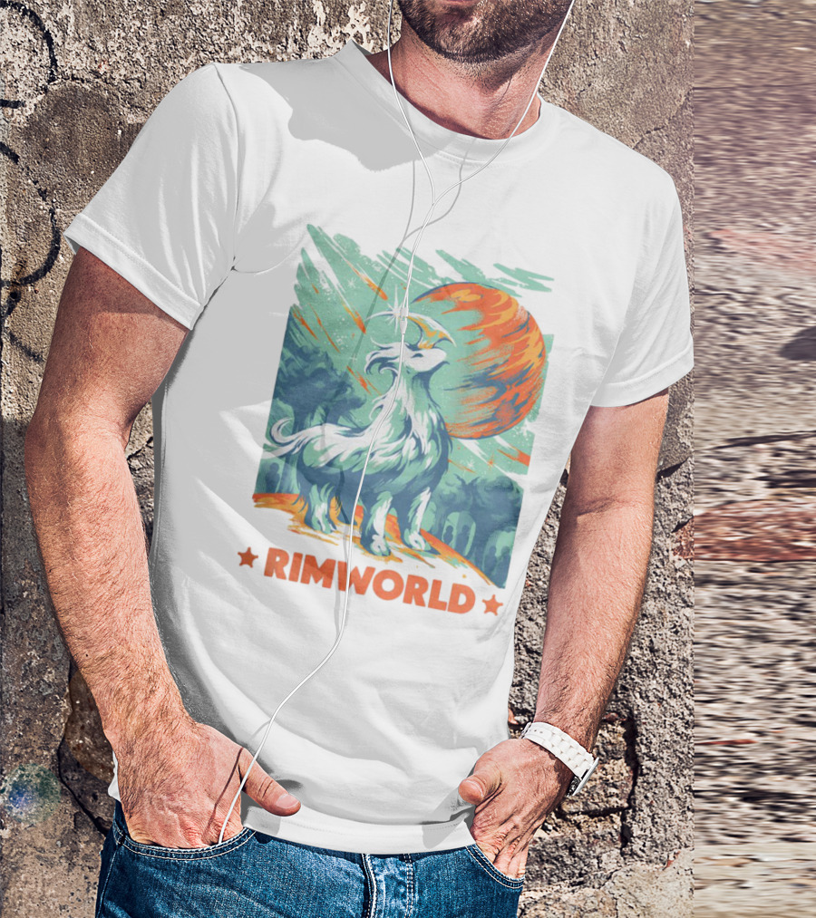 RimWorld Wisest Creature Celestial Spirit Wolf Planetary Backdrop T-Shirt