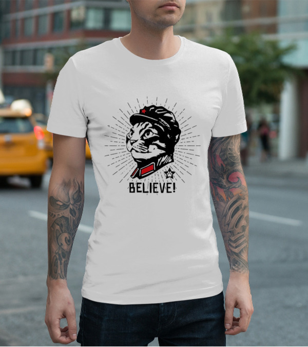 Trust Cat Chairman Believe Red Star Motivational Feline T-Shirt