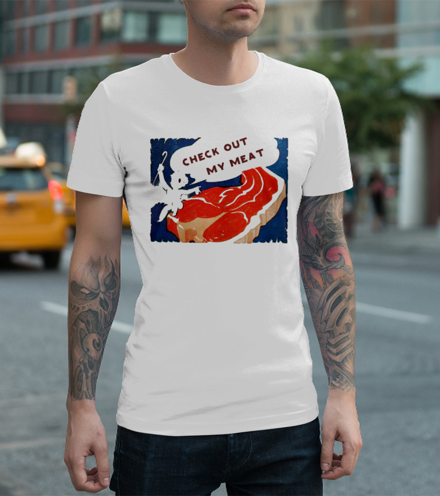 Vintage Check Out My Meat Steak Illustration T-Shirt
