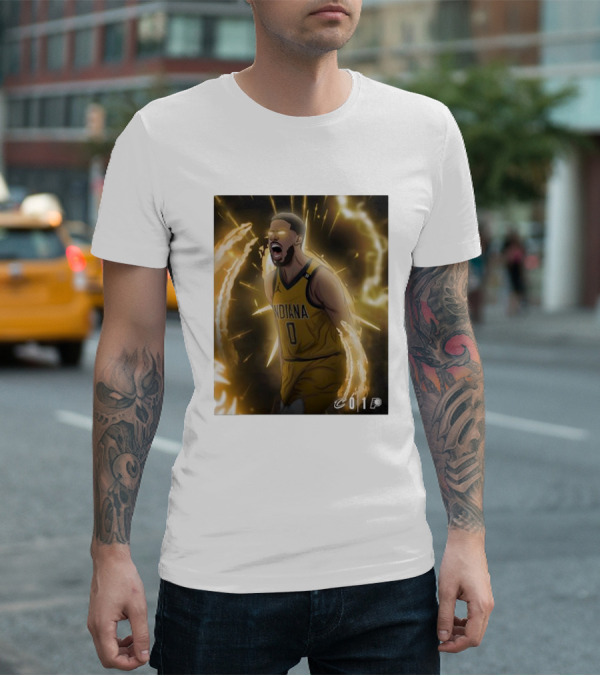 Tyrese Haliburton Indiana Pacers Game 1 Cavaliers Showdown NBA Artwork T-Shirt